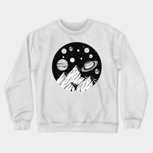 Solar System Planets Mountain Hiking Camping Universe Space Crewneck Sweatshirt by mrsmitful01